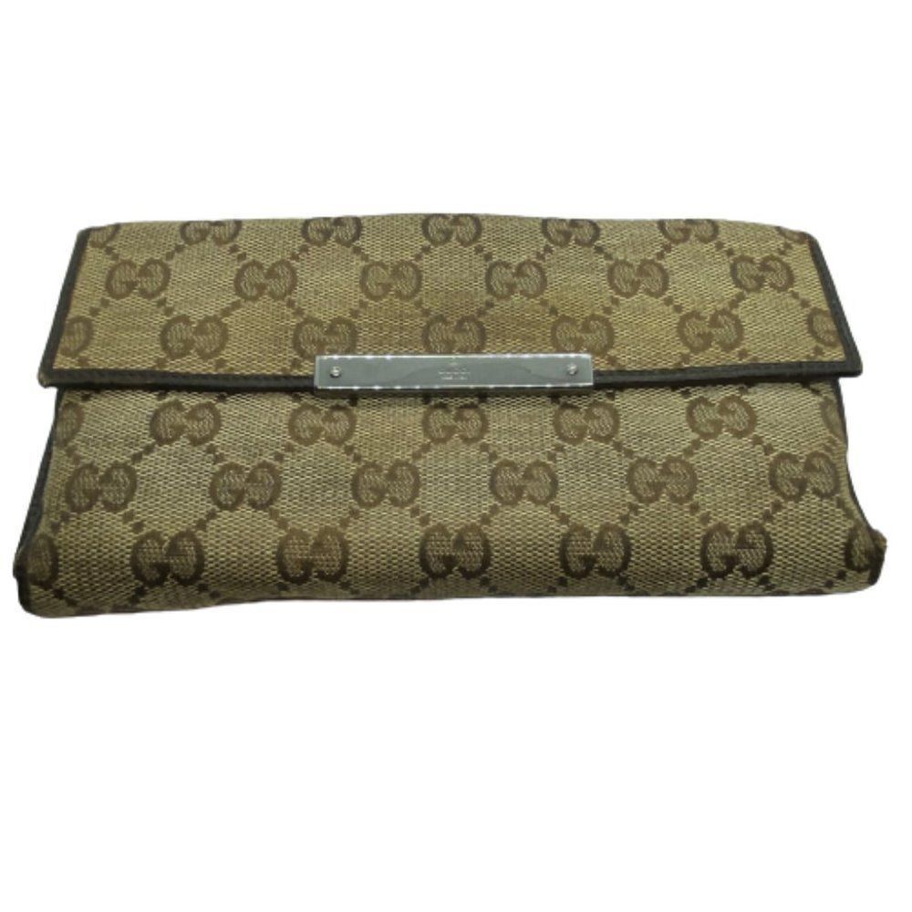 Authentic GUCCI Tan & Brown Canvas & Leather Long Wallet **w/ FLAWS**